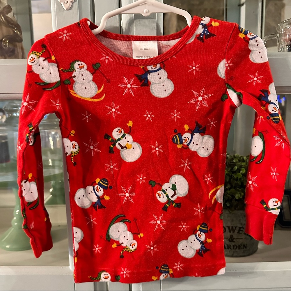 Vintage Festive Snowman Long Sleeve Kids Pajama Tee - Red